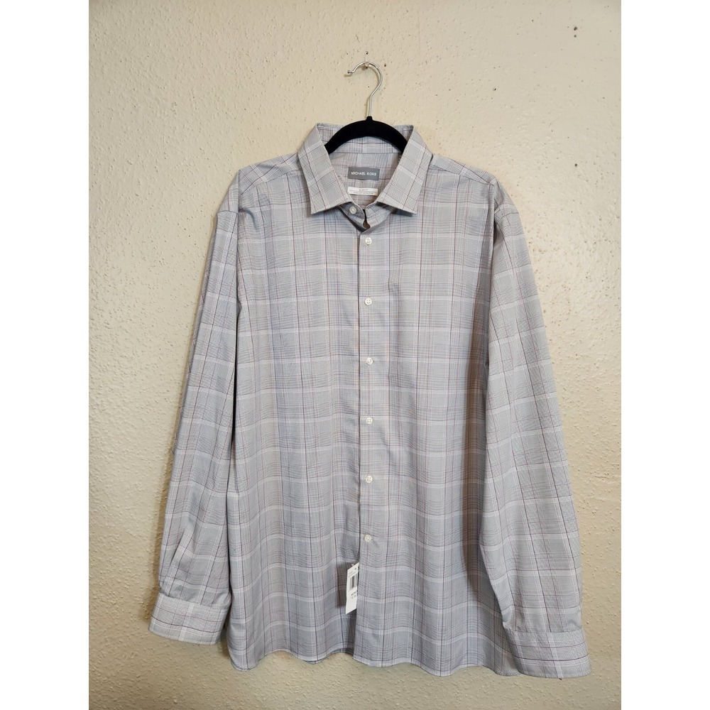 Michael Kors Mens Slim Fit Airsoft Stretch Plaid Dress Shirt XXL Non Iron